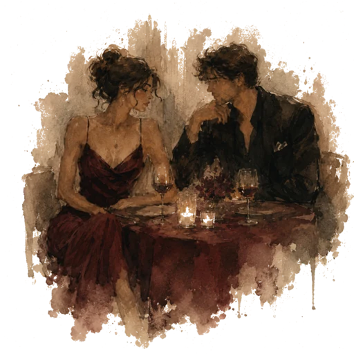 Watercolour of two people sharing a candlelit evening